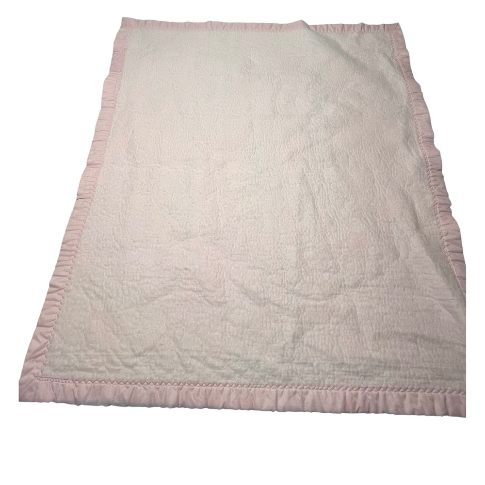Vintage Pink‎ Baby Blanket Satin Trim Fleece Plush Made in USA 44x38
